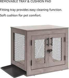 Dog Crate Furniture Wooden Dog Kennel for Medium Breed Indoor Wood Dog Cage Solid Adjustable Pet House with Tray Dog <b>Bed</b> - Product Image 3