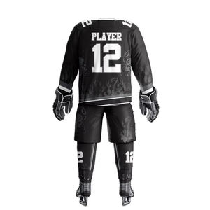 Camiseta de hockey sobre hielo personalizada, uniforme de equipo sublimado, estampado sólido, nombre y número personalizados, 100% poliéster, malla acolchada, cuello en V frontal - Product Image 2