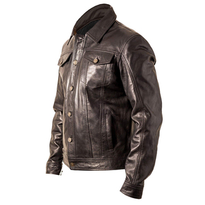 High End Canvas <b>Leather</b> <b>Jackets</b> for Men Offering Superior Warmth Timeless Biker Style with Stand Collar Front Logo Modern Fit - Product Image 2