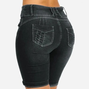 PRIMEFIELD ENTERPRISES Short en jean taille mi-haute pour femme, coupe droite, poches froncées, délavé, style automne, couleur unie, imperméable - Product Image 4