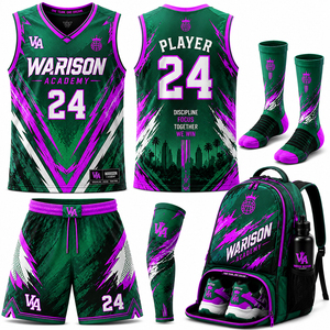 Basketball Academy Uniform Set With Jersey Short Socks And Sleeve Sublimation Basketball Uniform Kit With Custom Name And Number - Product Image 2