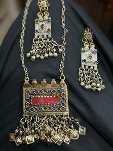 Conjunto de collar pesado de plata alemana, conjuntos de joyería para mujer con borlas, conjuntos de pendientes de collar étnico bohemio acrílico Vintage - Product Image 6