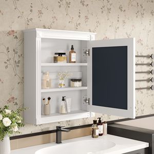 Armadietto da Bagno a Parete 24 X 27 con Specchio Regolabile in Altezza, Armadietto Portamedicinali Salvaspazio per Uso in Bagno - Product Image 2