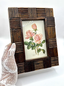 Vintage Hand-Carved <b>Wooden</b> Picture <b>Frame</b> | Geometric Relief Wood <b>Frame</b> | Brutalist Inspired Decor | Rustic Modernist Photo <b>Frame</b> - Product Image 4