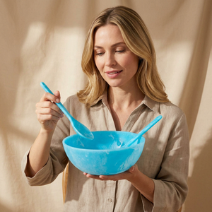 <b>Blue</b> Resin <b>Bowl</b> with Spoon Set Minimalist Design for Home Food Serving - Product Image 1