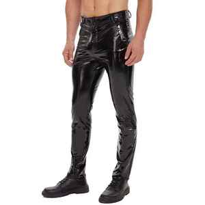 Pantalon slim noir en similicuir PU pour homme, coupe crayon, longueur intégrale, couleur unie, fermeture boutonnée, style club sexy, taille mi-haute, aspect satiné - Product Image 5