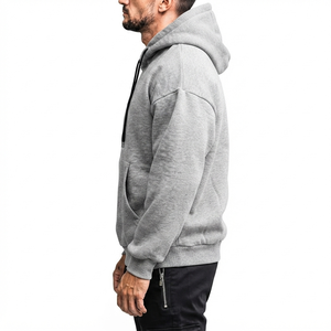 <b>Mens</b> High Quality Plain <b>Grey</b> Heather Fleece Pullover Hoodie Heavyweight Blank Streetwear <b>Sweatshirt</b> With Black Drawstring - Product Image 2