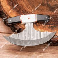Couteau Ulu Premium au design moderne, lame en acier Damas, manche ergonomique, ambidextre, étui en cuir, durable, cuisine, extra tranchant