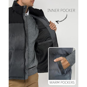Chaleco Acolchado para Hombre, Cuello Alto, Térmico, Ecológico, Sin Mangas, para Invierno, Azul Marino, Negro, Gris - Product Image 4