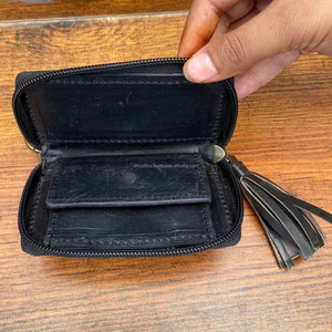 Cartera de cuero con cremallera a cuadros de diseño de lujo, monedero de cuero genuino, bonito con borla Mini bolso, monedero para mujer - Product Image 6