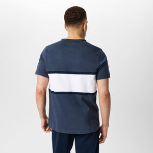 Camiseta de Algodón de Manga Corta para Hombre, con Bloques de Color y Rayas Horizontales Azul Marino y Blanco, Logotipo Personalizado, OEM, ODM, Ropa al por Mayor - Product Image 2