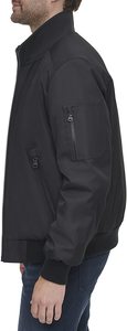 Men's Black Solid Bomber <b>Jacket</b> Zipper Closure <b>Mandarin</b> <b>Collar</b> Casual Windproof Wool Lining High Street Winter Wear Regular Fit - Product Image 3