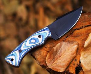 Couteau à lame fixe en acier au carbone, fabriqué à la main, revêtu par poudrage, avec manche en bois Pakka bleu, pour la chasse et les activités de plein air, vente en gros, fabricant - Product Image 5