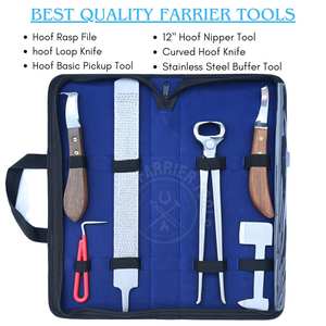 Kit d'outils de ferrage pour chevaux avec lame à boucle détachable, couteau à sabots à manche en bois, coupe-ondulations en acier et râpe double face - Product Image 2