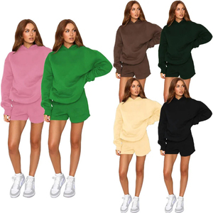 Ensemble personnalisé sweat à capuche en coton et short en polaire de haute qualité pour femme – Tenue 2 pièces oversize à faible MOQ, OEM - Product Image 5