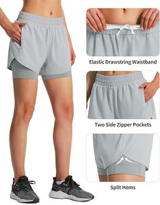 Women's Eco-Friendly SpandexPolyester 2-in-1 Quick Dry High Waist Breathable Gym Workout <b>Running</b> <b>Shorts</b> Phone Pockets <b>Liner</b> - Product Image 4