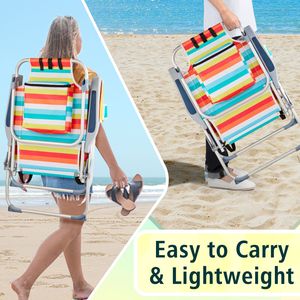 Sedia da Spiaggia in Tessuto Oxford a Righe Arcobaleno, Capacità 100kg, 63*70*99cm, Tubo in Alluminio Rinforzato, Colore Bianco Argento - Product Image 6