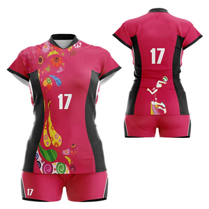 Conjunto de Uniforme de Voleibol Personalizado con Estampado Floral Paisley Rosa para Mujer, Manga Corta, con Icono de Jugadora - Product Image 1