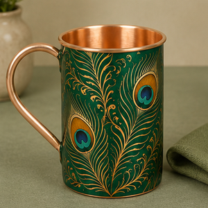 Mug à cocktail isotherme de luxe, couleur violet foncé, imprimé plumes de paon royal, revêtement cuivré majestueux violet foncé. - Product Image 2