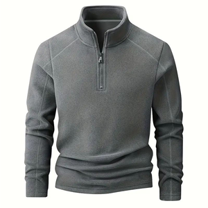 Sweat-shirt en molleton tricoté respirant pour homme, col montant, coupe droite, violet uni, fermeture éclair quart de tour, idéal pour l'automne - Product Image 5