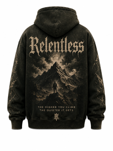 Acidwash Relentless <b>Men's</b> Black Hooded Sweatshirt Oversized Cotton Printed Mountain Design Casual Autumn Wear - Product Image 3