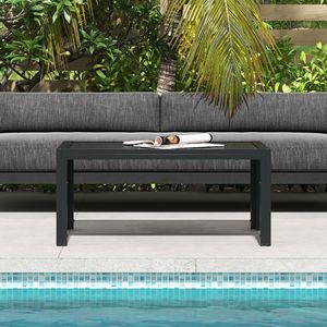 Tavolino da Caffè Leggero da Esterno Nero Rettangolare, Tavolo Laterale da Patio con Struttura in Acciaio e Piano in HDPE per Giardino e Balcone - Product Image 6