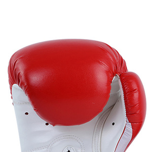 Best Selling Kick Boxing Gloves Red And White Color Fighting Gears Punching Bag PU Boxing Gloves With Velcro <b>Strap</b> Closure - Product Image 4