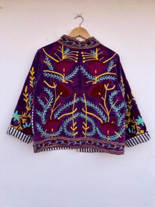 Manteau en velours brodé de fleurs bohèmes, grande taille, vêtements décontractés pour femmes, col rond, manches longues, vêtements d'hiver, doublure en coton - Product Image 2