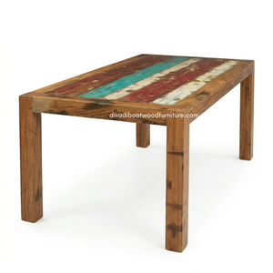 Handcrafted <b>Rustic</b> Solid <b>Wood</b> Teak <b>Dining</b> <b>Table</b> Knockdown Reclaimed Boat <b>Wood</b> for Indoor Outdoor Home Resort Furniture Durable - Product Image 5