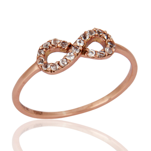 Indian Handcrafted White Topaz Accent Promise <b>Infinity</b> Ring Made in Solid 9K <b>Rose</b> Gold Luxury Wedding Gift Jewelry for Women - Product Image 1
