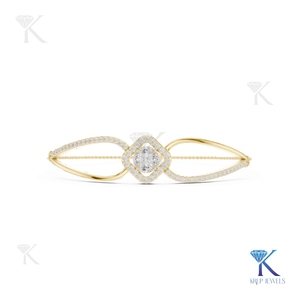 Lab Grown Diamond Geometric Cushion Halo <b>Bracelet</b> 14K <b>Solid</b> Gold Fine Luxury Chain Unisex Party Gift KRUP JEWELS - Product Image 1