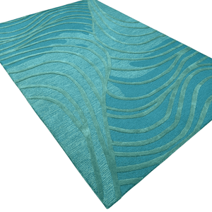 Alfombra Rectangular Moderna de Lana Hecha a Mano con Diseño Abstracto de Ondas Fluidas en Tonos Azul Agua y Verde Azulado, Patrón de Bucle Contemporáneo - Product Image 5