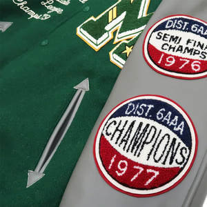 High Quality <b>Quilted</b> Winter Varsity Jacket Men's Women's <b>Wool</b> Body Leather Sleeves Chenille Embroidery - Product Image 6