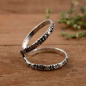 แหวนเงินแท้ 925 ทำมือ ดีไซน์ลายดอกไม้ชนเผ่าแบบวินเทจ โบโฮ วงคู่ ปรับขนาดได้ สำหรับผู้มีปัญหาข้ออักเสบ - Product Image 2