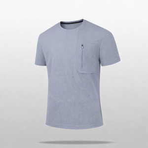 Camiseta de Punto Jersey Henley Azul Claro para Hombre, Manga Corta, Corte Holgado, Casual, Sólida, Ecológica, Cuello Redondo, 260 Gramos, 100% Algodón - Product Image 6