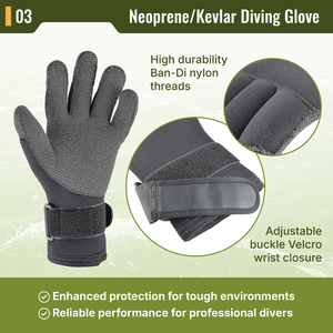 Aropec 2026 Nuevos Guantes de Buceo de Neopreno y Kevlar de 3mm/5mm con Palma y Dedos Reforzados, Correa de Muñeca Ajustable - OEM/ODM/OBM - Product Image 4