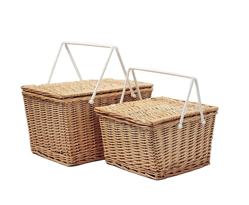 Cesta de picnic grande tejida a mano de mimbre, producto de alta calidad hecho en Vietnam