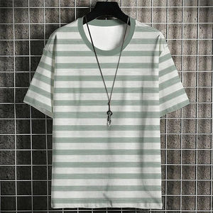 T-shirt décontracté à rayures pour homme, col rond, manches courtes, tricoté, coupe régulière, motif streetwear, vente en gros - Product Image 5