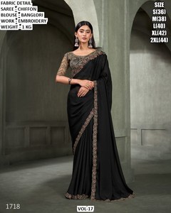 Elegant Pink Chiffon <b>Saree</b> with Embroidered Blouse for Women Traditional Moisture Wicking Wrinkle Free Wedding Wear Size S 2XL - Product Image 2