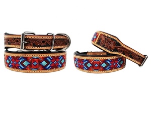 Collier en cuir de vache souple, fait sur mesure, de haute qualité, en cuir de vache, modèles avec perles, assortiment, fabrication indienne - Product Image 1