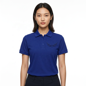 Polo en coton bleu à manches courtes avec logo brodé sur le devant, tissu Oxford décontracté pour homme, respirant, coupe classique - Product Image 6