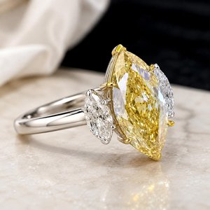Luxury Marquise Cut Vivid Yellow 5.01CT Diamond <b>Cocktail</b> <b>Ring</b> 14K White <b>Gold</b> Prong Setting IGI Certified Women's Engagement Gift - Product Image 2