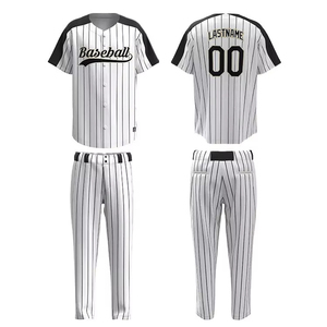 Custom Unisex Baseball Jersey Set Striped <b>White</b> Black Short Sleeve <b>Button</b> Front Breathable Polyester Uniform All Seasons Phoenix - Product Image 1