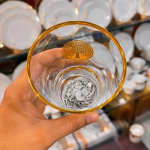 Verre à shot de luxe Tree Life, pièce unique, transparent avec bordure dorée, emblème d'arbre décoratif, cristal texturé pour cocktail - Product Image 2