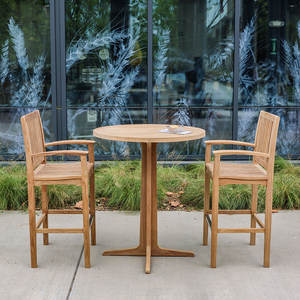 Mesa de Bar de Madera de Teca de Primera Calidad para Exteriores con Base Central Resistente para Cafetería, Terraza y Salón de Hotel - Product Image 4