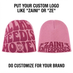 Bonnet en tricot acrylique premium 280 GSM rose côtelé, chapeau d'hiver jacquard, streetwear, chaud, doux, décontracté, quotidien, unisexe - Product Image 1