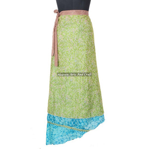 New High Fashion Ladies Silk <b>Wrap</b> <b>Skirts</b> Women Wear Vintage Silk Sari Long Length <b>Wrap</b> Around <b>Skirt</b> 2 Layer Reversible Saree - Product Image 3