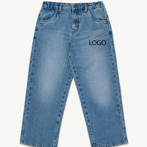 Pantalones de mezclilla premium para niños, estilo Factory Trend, con lavado suave y cierre de botón, servicio OEM, diseño con logotipo. - Product Image 1