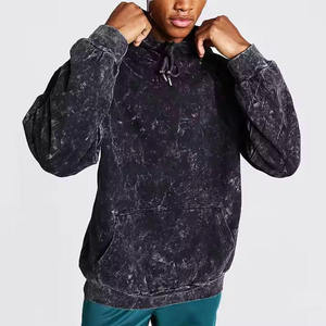 Men's <b>Black</b> Washed Hooded Oversized Sweatshirt Solid Color Casual Hoodie with Front Pocket Regular Fit Knitted French Terry - Product Image 4