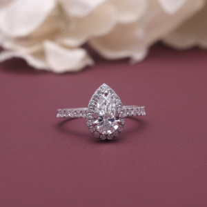 IGI Certified Lab Grown Pear Cut <b>Diamond</b> Halo Engagement <b>Ring</b> 14K White / Rose And Yellow Gold Pear Shaped <b>Diamond</b> <b>Ring</b> - Product Image 1